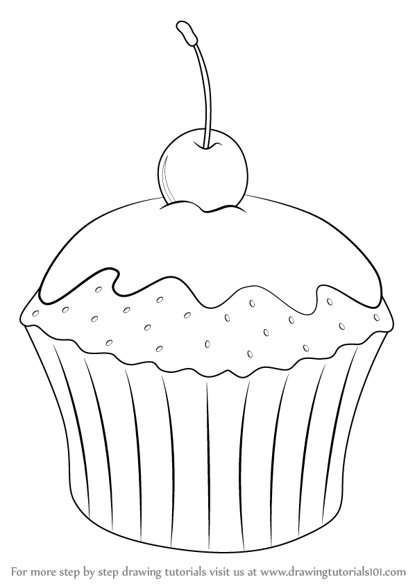598x844 Learn How To Draw Cupcake With Cherry - Cupcake Drawing