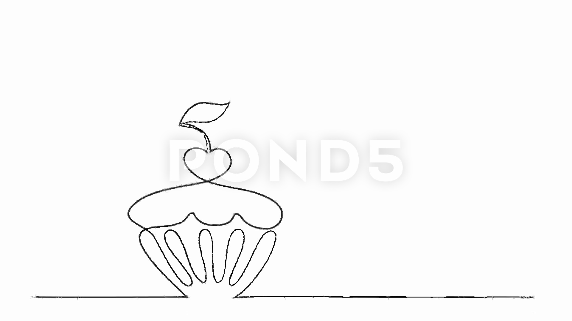 1920x1080 Continuous Line Drawing Of Cupcake With Cherry Hi Res - Cupcake Drawing Black And White