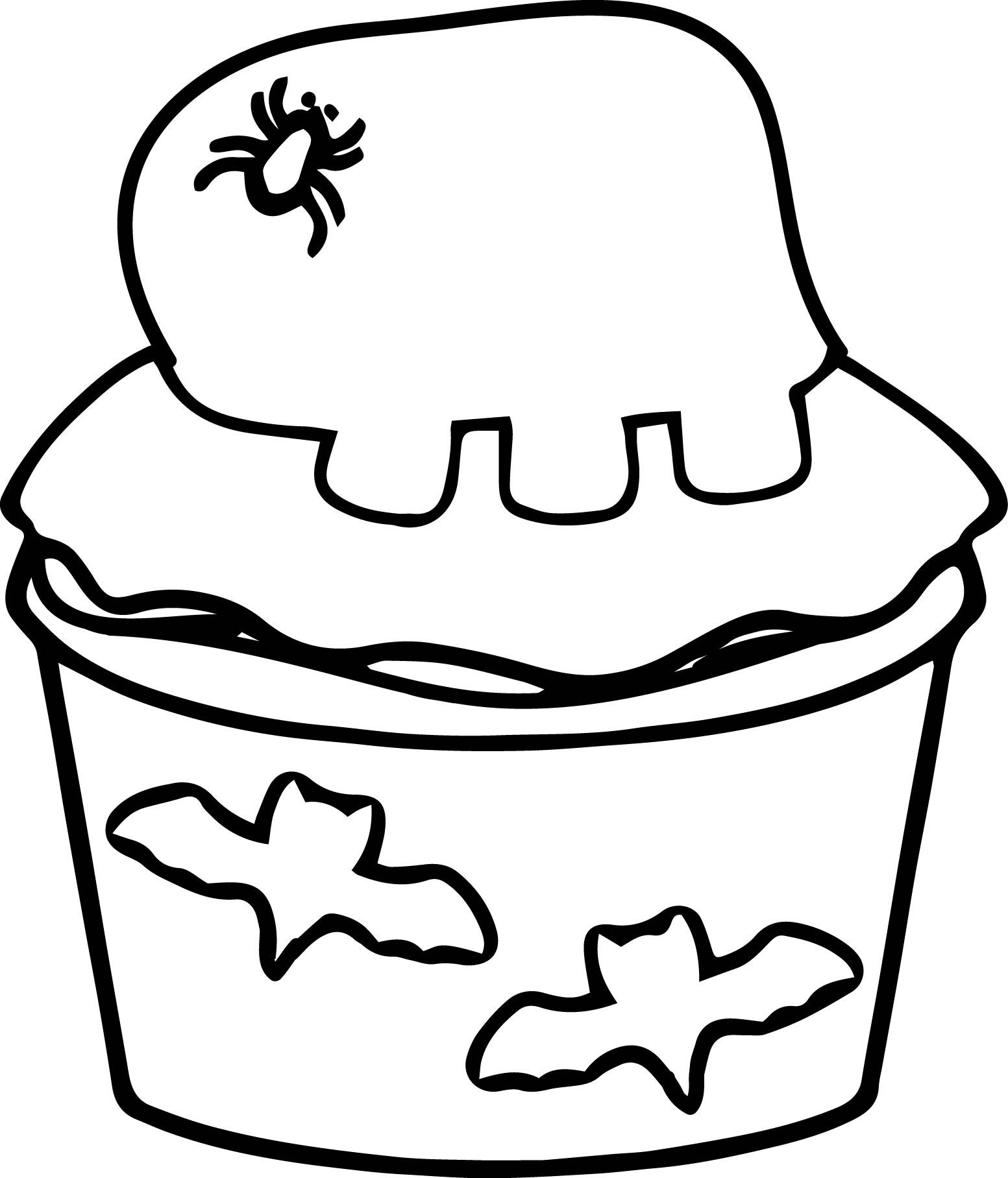 1553x1816 Halloween Bat Cupcake Coloring Pages - Cupcake Drawing Black And White