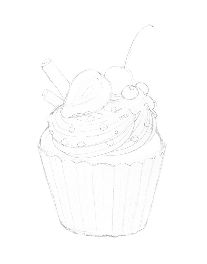 700x892 A Colored Pencils Tutorial How To Draw A Cupcake Eugenia Hauss - Cupcake Drawing Black And White