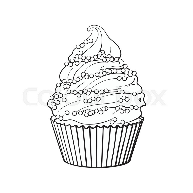 800x800 Black And White Hand Drawn Cupcake Stock Vector Colourbox - Cupcake Drawing Black And White