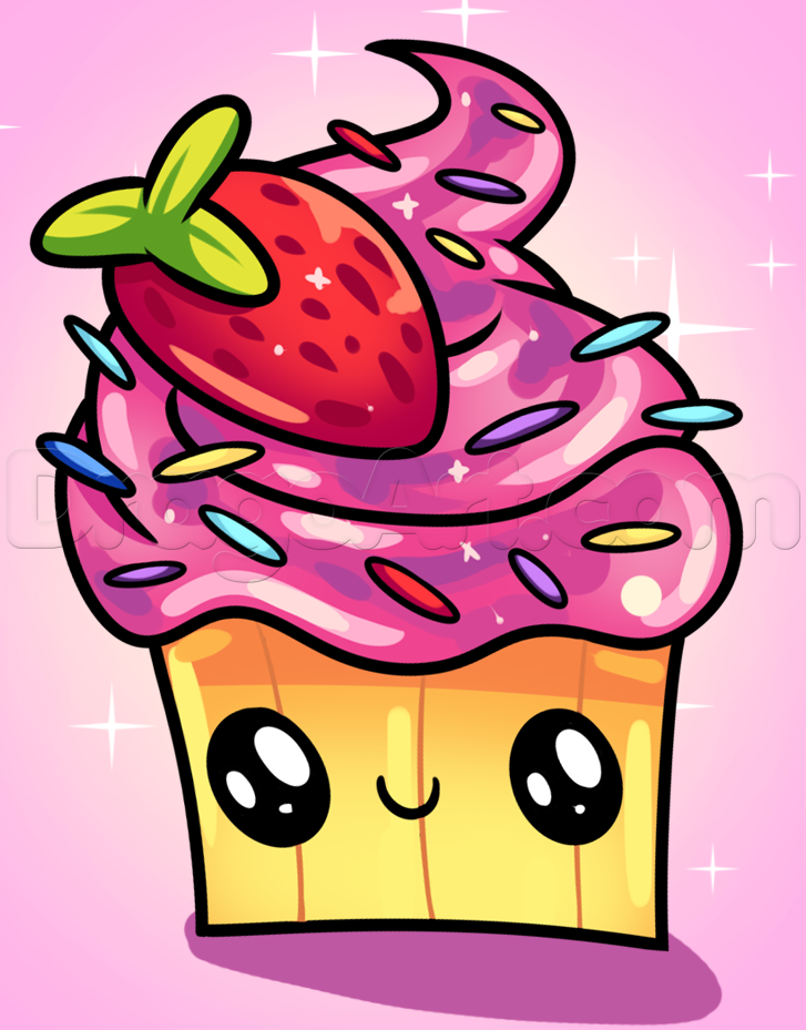 727x929 Kawaii Cupcake Drawing, Step - Cupcake Drawing Easy