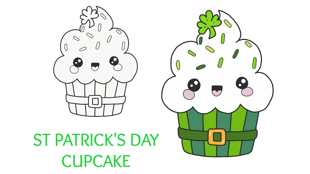 1280x720 st patricks day kawaii cupcake drawing tutorial - Cupcake Drawing Easy