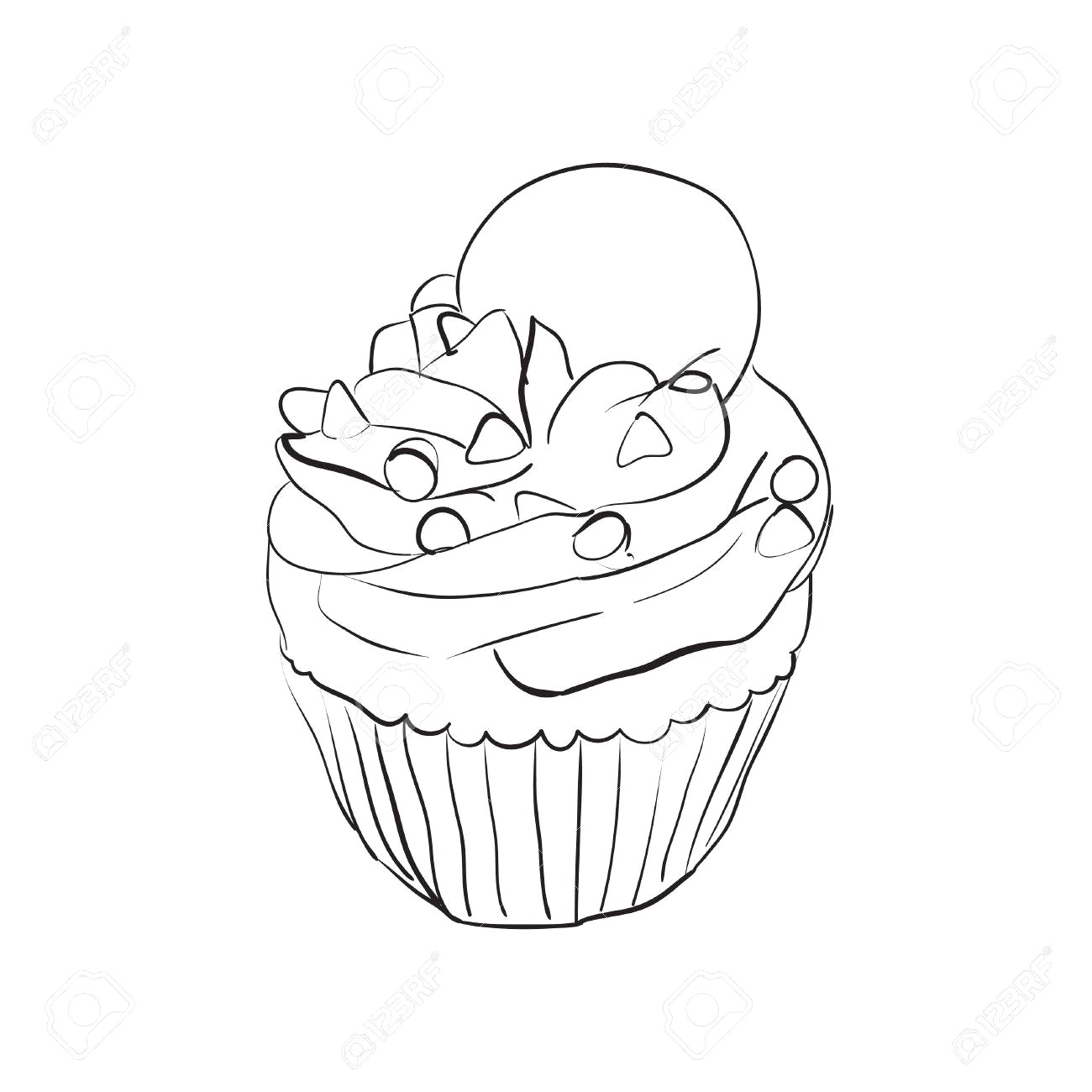 1300x1300 Doodle Cupcake Outline - Cupcake Drawing Outline