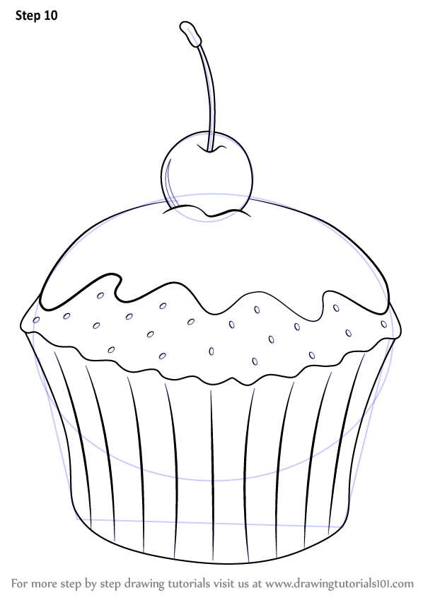 598x844 learn how to draw cupcake with cherry - Cupcake Drawing Pictures
