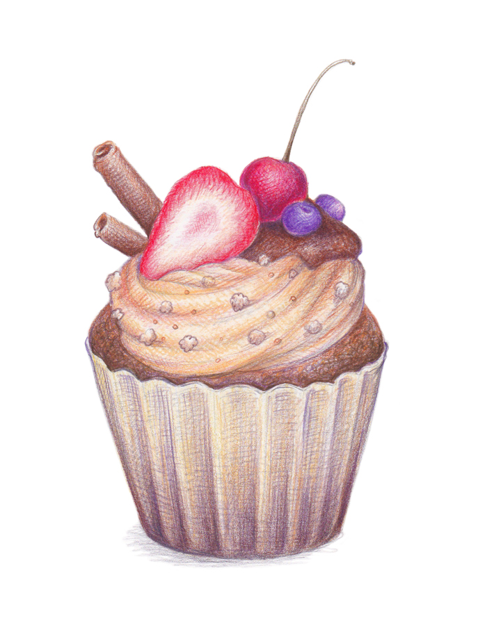 700x892 a colored pencils tutorial how to draw a cupcake eugenia hauss - Cupcake Drawing Pictures