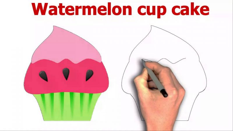 800x450 Watermelon Cupcake Drawing Steps For Kids Love Sharing Food - Cupcake Drawing Step By Step