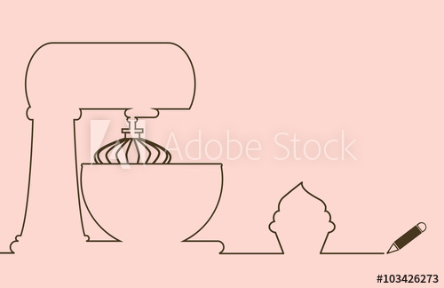 500x324 Continuous Line Drawing Of Cake Mixer And Cup Cake Vector - Cupcake Line Drawing