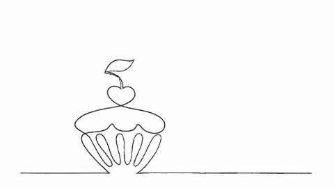 480x270 Continuous Line Drawing Of Cupcake With Cherry Hi Res - Cupcake Line Drawing