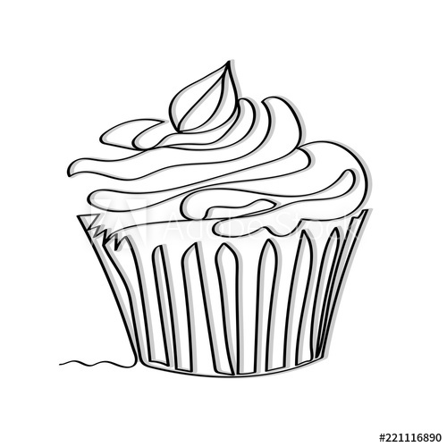 500x500 minimalistic continuous one line drawing of a cupcake in black - Cupcake Line Drawing