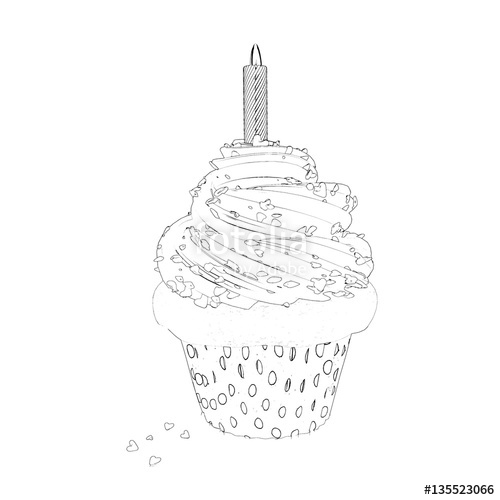 500x500 Birthday Cupcake - Cupcake Line Drawing