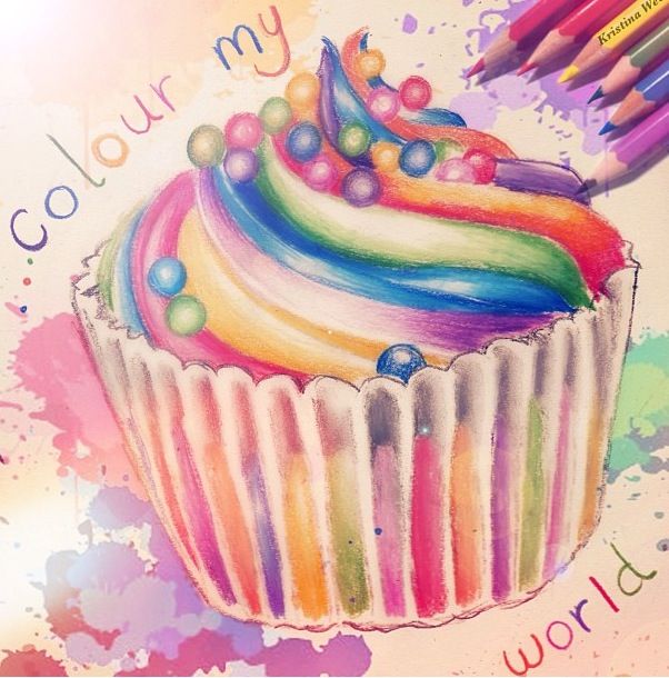 602x610 Colour Me Creative Kristina Webb Rainbow Cupcake Drawing!! - Cupcakes Drawing Art