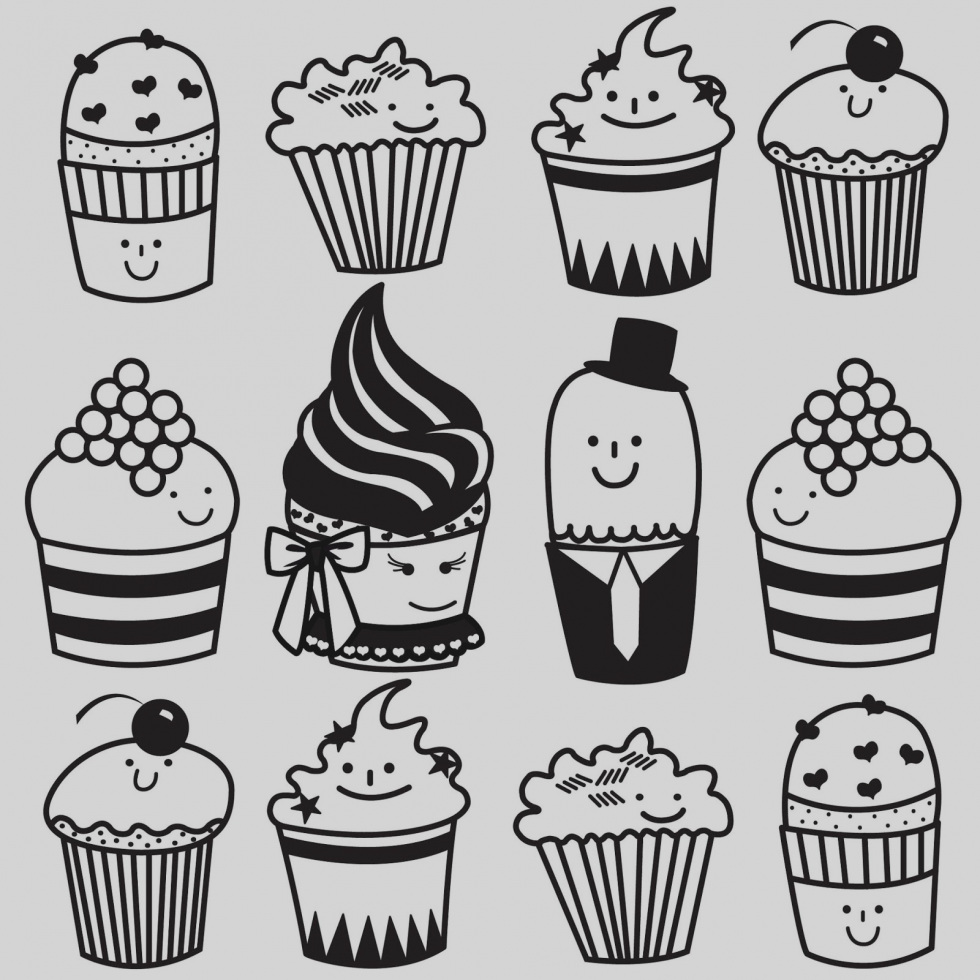 980x980 Cupcakes Drawing Free Download Clip Art - Cupcakes Drawing Art