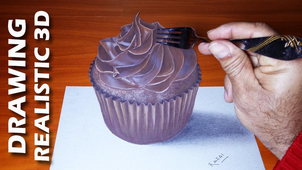 1280x720 How To Draw A Chocolate Cupcake On Paper Amazing Drawings Art - Cupcakes Drawing Art