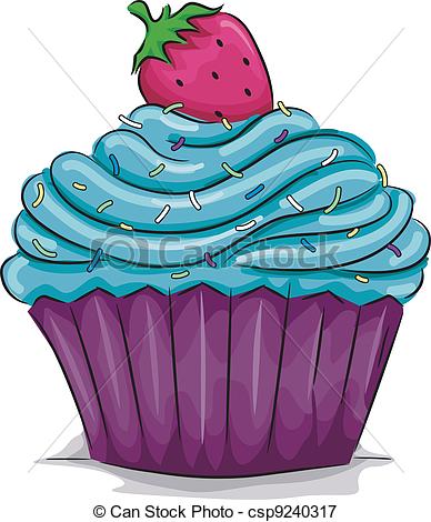 388x470 Strawberry Cupcake Illustration Of A Cupcake With A Strawberry - Cupcakes Drawing Art