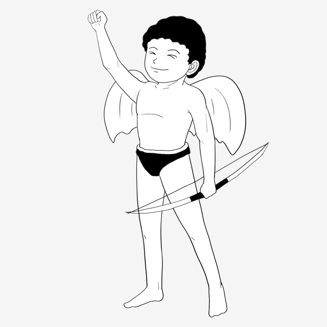 640x640 Hard Line Drawing Cupid Full Body Hand Drawn Line Drawing Cupid - Cupid Cartoon Drawing
