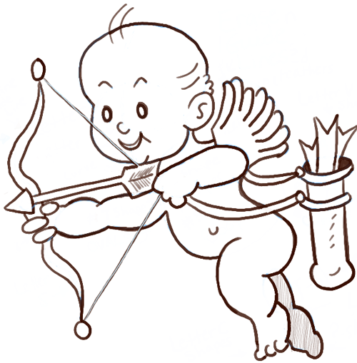 500x509 How To Draw Cupid With A Bow And Arrows - Cupid Cartoon Drawing