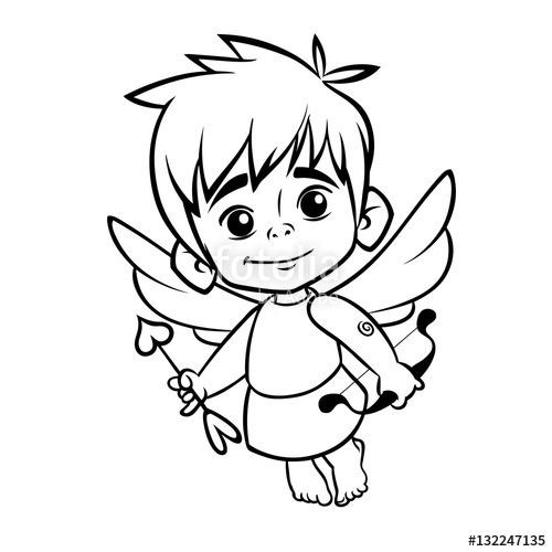 500x500 Outlined Funny Cupid Cartoon Character With Bow And Arrow Vector - Cupid Cartoon Drawing