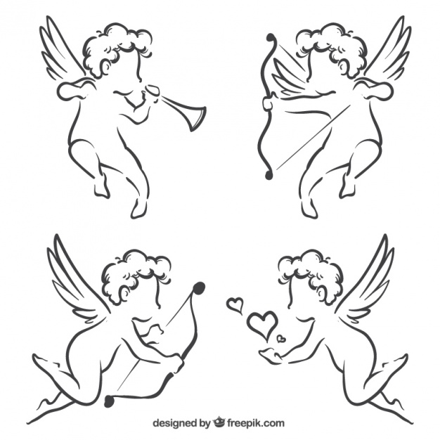626x626 Cupid Sketch Pack Vector Free Download - Cupid Drawing