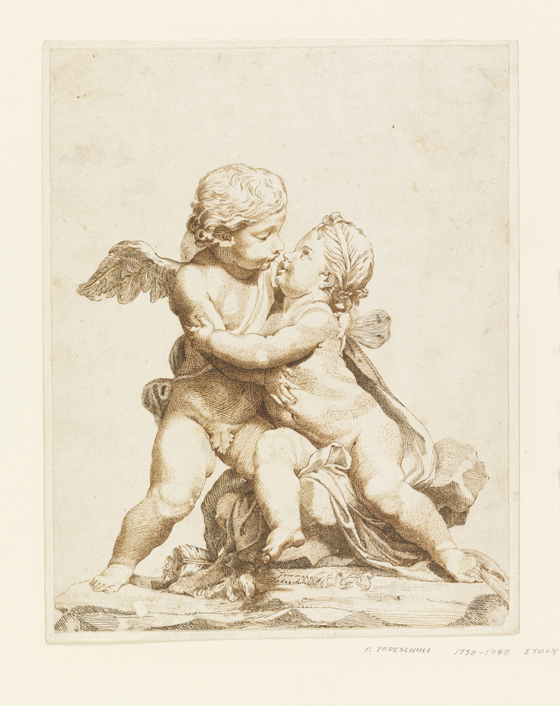 812x1024 Drawing, Two Cupids Kissing, Objects Collection - Cupid Drawing