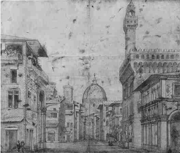 368x313 perspective drawing of palazzo vecchio and brunelleschi's cupola - Cupola Drawings