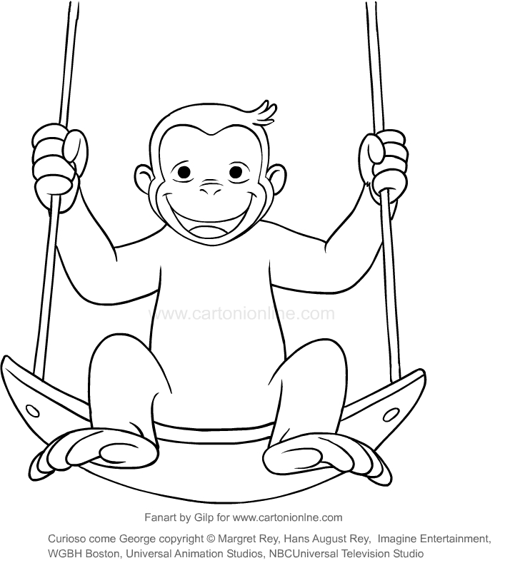 714x789 Drawing George In The Swing - Curious George Drawing