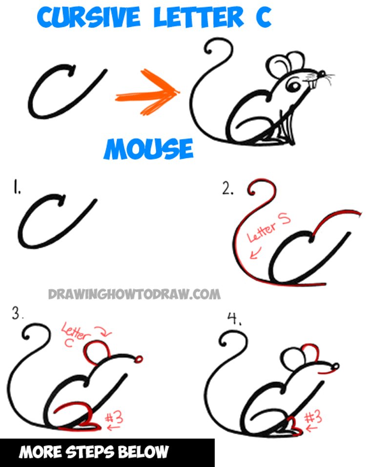 750x956 how to draw a cartoon mouse from cursive letter a shape drawing - Cursive Drawing