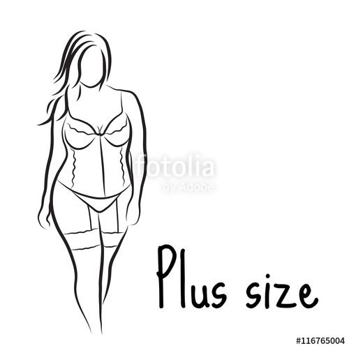 500x499 Girl Silhouette Sketch Plus Size Model Curvy Woman Symbol Vector - Curvy Woman Drawing