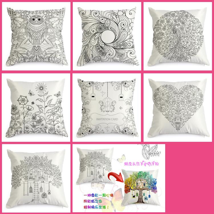 750x750 hand coloring vintage satin cushion cover graffiti pillow case - Cushion Drawing