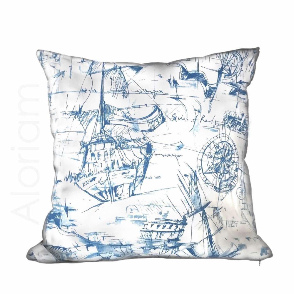1000x1000 blue white sailing sailboat nautical sketch drawing pillow cushion - Cushion Drawing