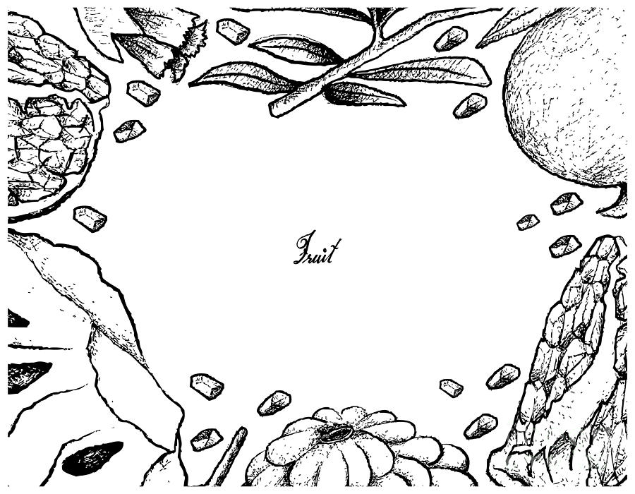 900x700 Hand Drawn Frame Of Ripe Custard Apple And Pomegranate - Custard Apple Drawing