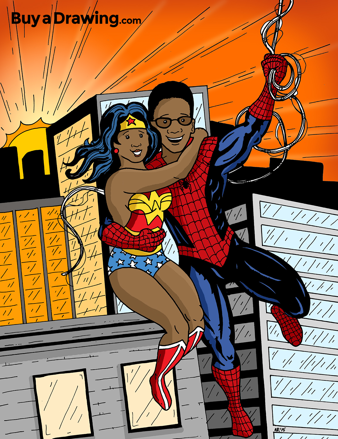 1154x1500 Superhero Anniversary Cartoon Drawing For Kelsey In Tx - Custom Cartoon Drawings