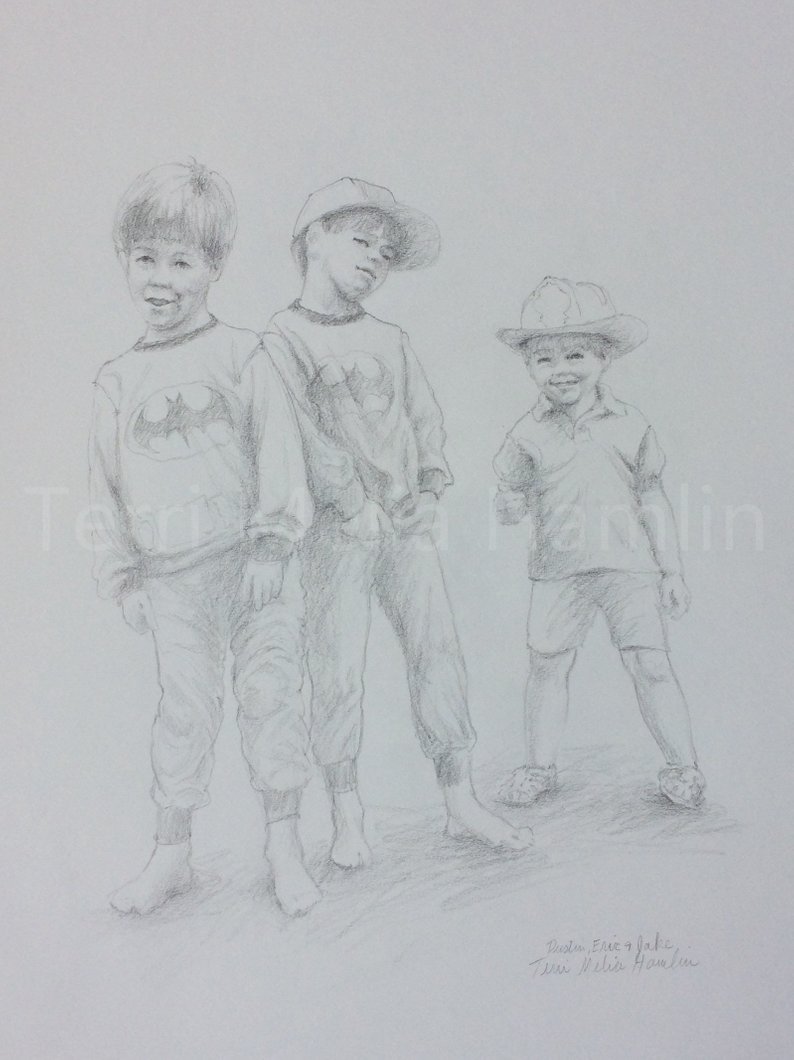 794x1060 custom portrait drawing of children custom pencil portrait etsy - Custom Drawings