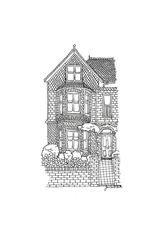 570x806 Custom House Illustration Home Portrait - Custom House Drawing