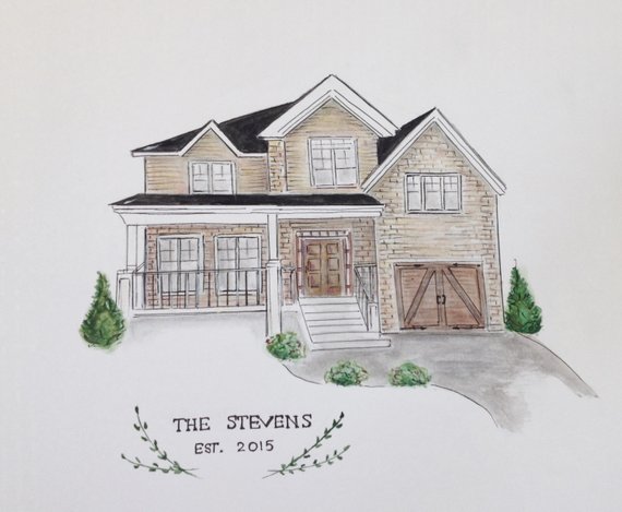 570x469 Custom House Portrait Hand Drawn Watercolor House Drawing Etsy - Custom House Drawing