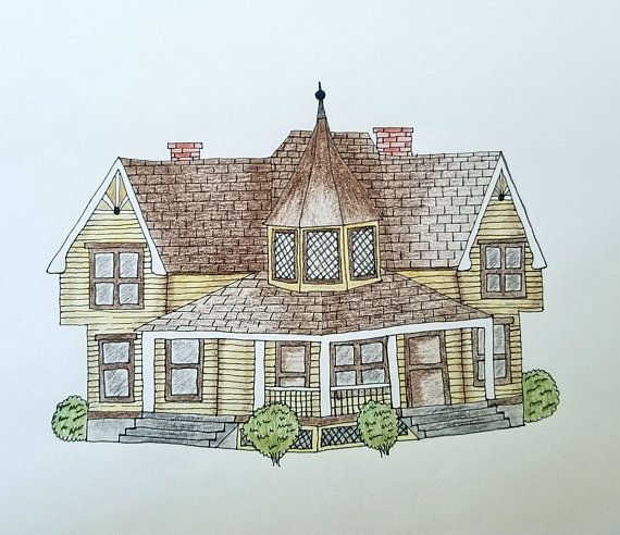 570x492 custom house portrait house drawing illustration custom house - Custom House Drawing