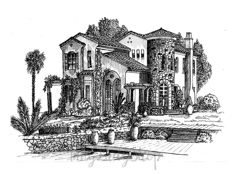 794x578 custom house portrait custom pen and ink house drawing etsy - Custom House Drawing