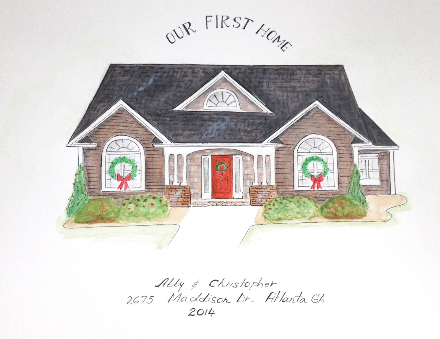 1500x1157 Original Hand Drawn Watercolor Custom House Portrait Painting, Our - Custom House Drawing