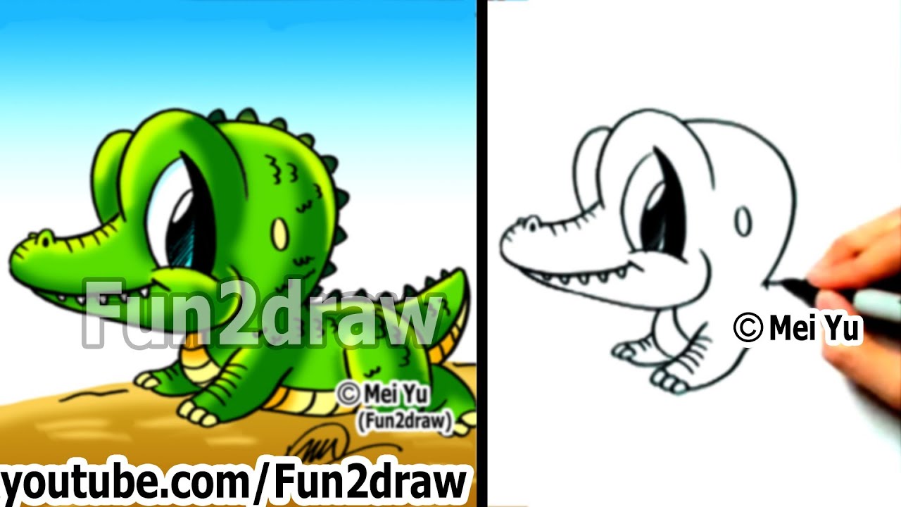 1280x720 How To Draw Cartoon Characters Easy - Cute Alligator Drawing