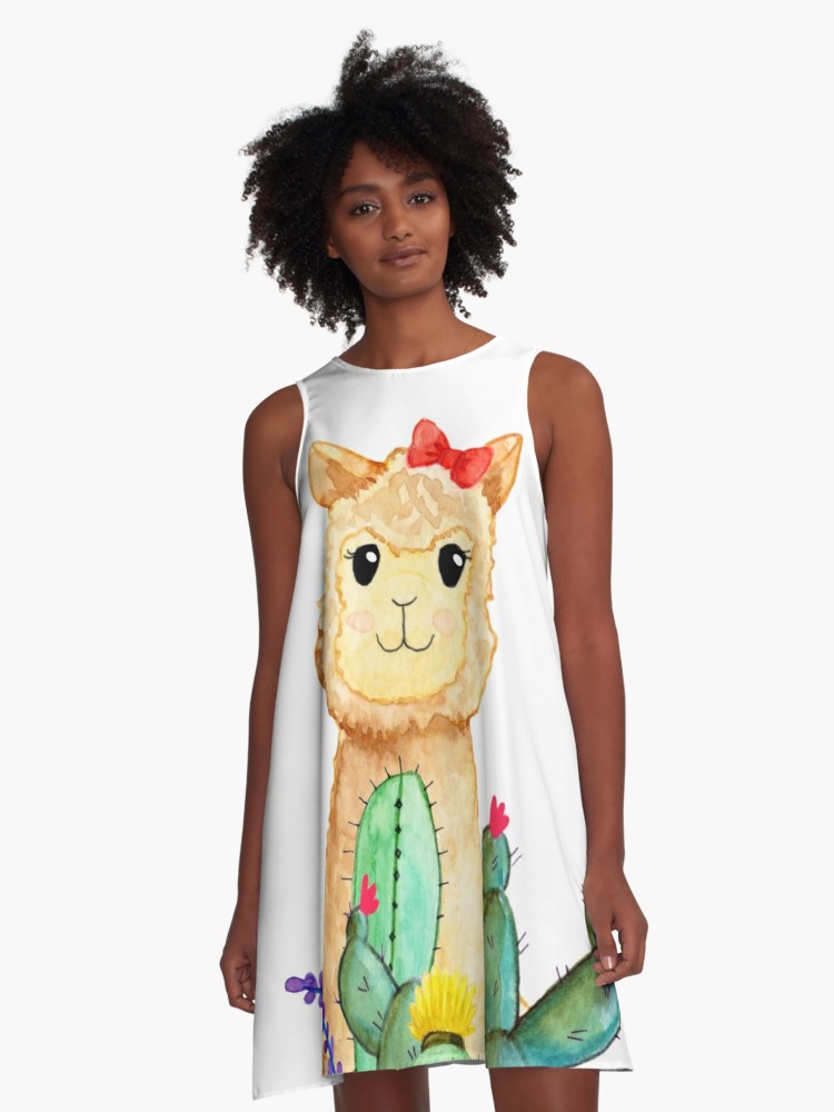 750x1000 cute alpaca cactus llama a line dress - Cute Alpaca Drawing