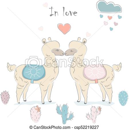 450x451 cute alpaca couple hand drawn delicate design for cards - Cute Alpaca Drawing