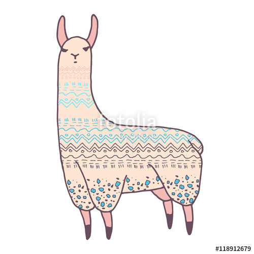500x500 vector cute lama illustration llama or alpaca hand drawn ink - Cute Alpaca Drawing