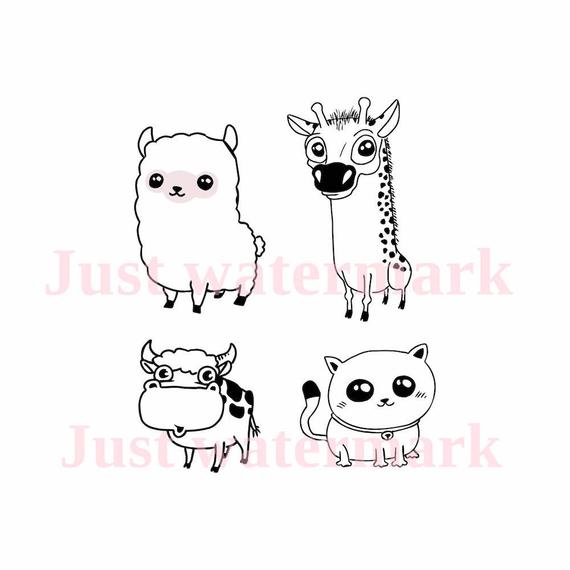 570x570 svgjpg cute alpaca giraffe cat and cow hand drawing etsy - Cute Alpaca Drawing