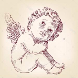 300x300 Photoframe With Cute Christmas Baby Angel Vector Illustration - Cute Angel Drawing