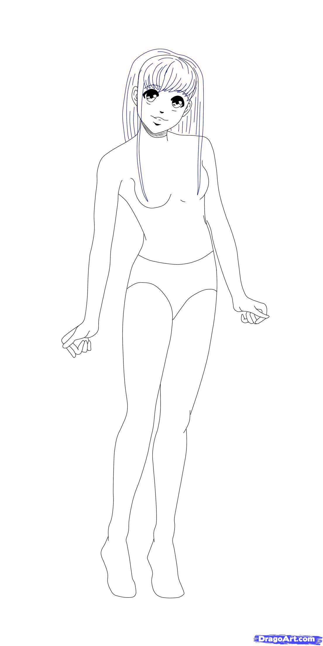 1104x2208 Draw A Cute Anime Girl, Step - Cute Anime Girl Drawing