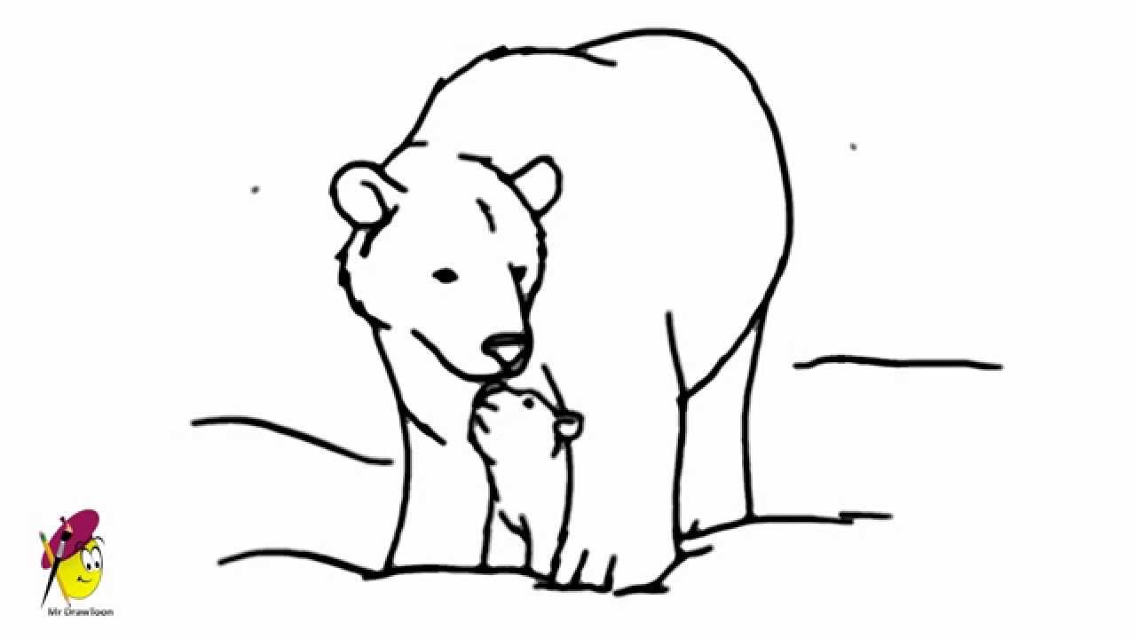 1280x720 Polar Bear With Baby Bear - Cute Baby Bear Drawing