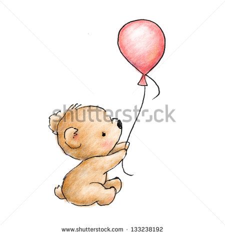 450x470 Cute Baby Bear With Pink Balloon On White Background Bear Clipart - Cute Baby Bear Drawing