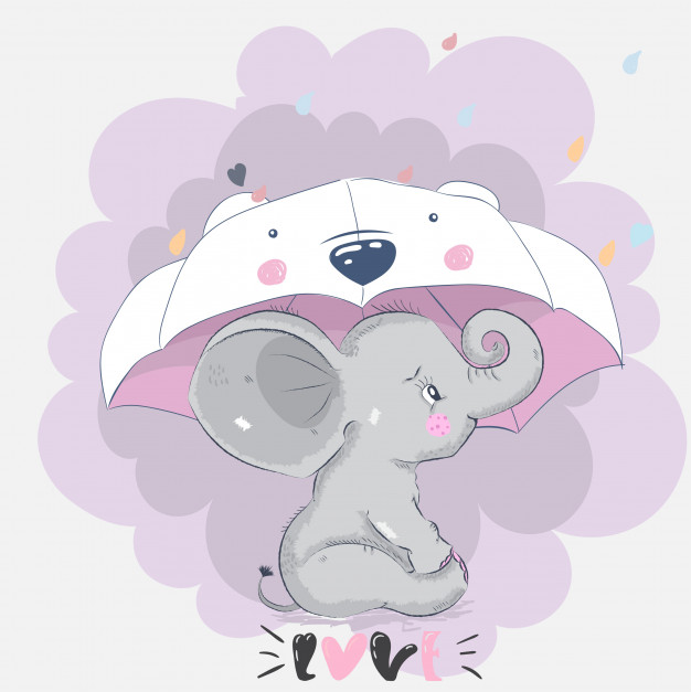 626x627 Cute Baby Elephant Friends Cartoon Hand Drawn Vector Premium - Cute Baby Elephant Cartoon Drawing