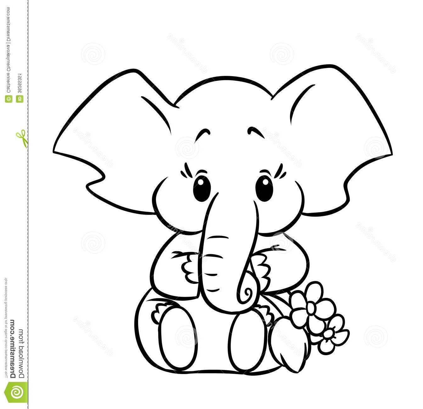 1345x1300 cute baby elephant coloring pages within cute - Cute Baby Elephant Drawing