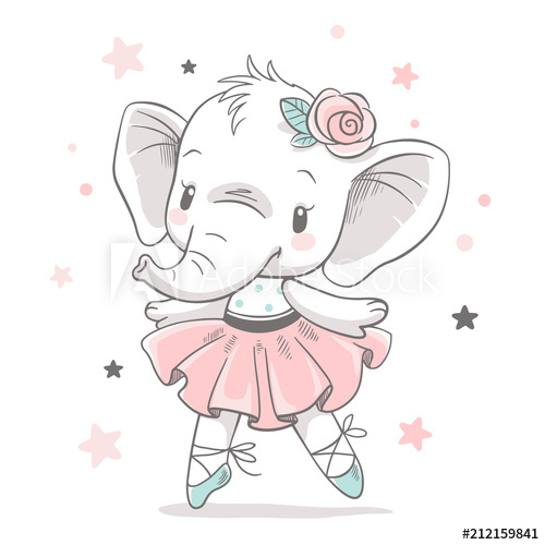 500x500 Vector Illustration Of A Cute Baby Elephant Ballerina In A Pink - Cute Baby Elephant Drawing